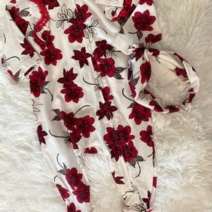 Brand New Infant White/Red Bodysuit W/Headband